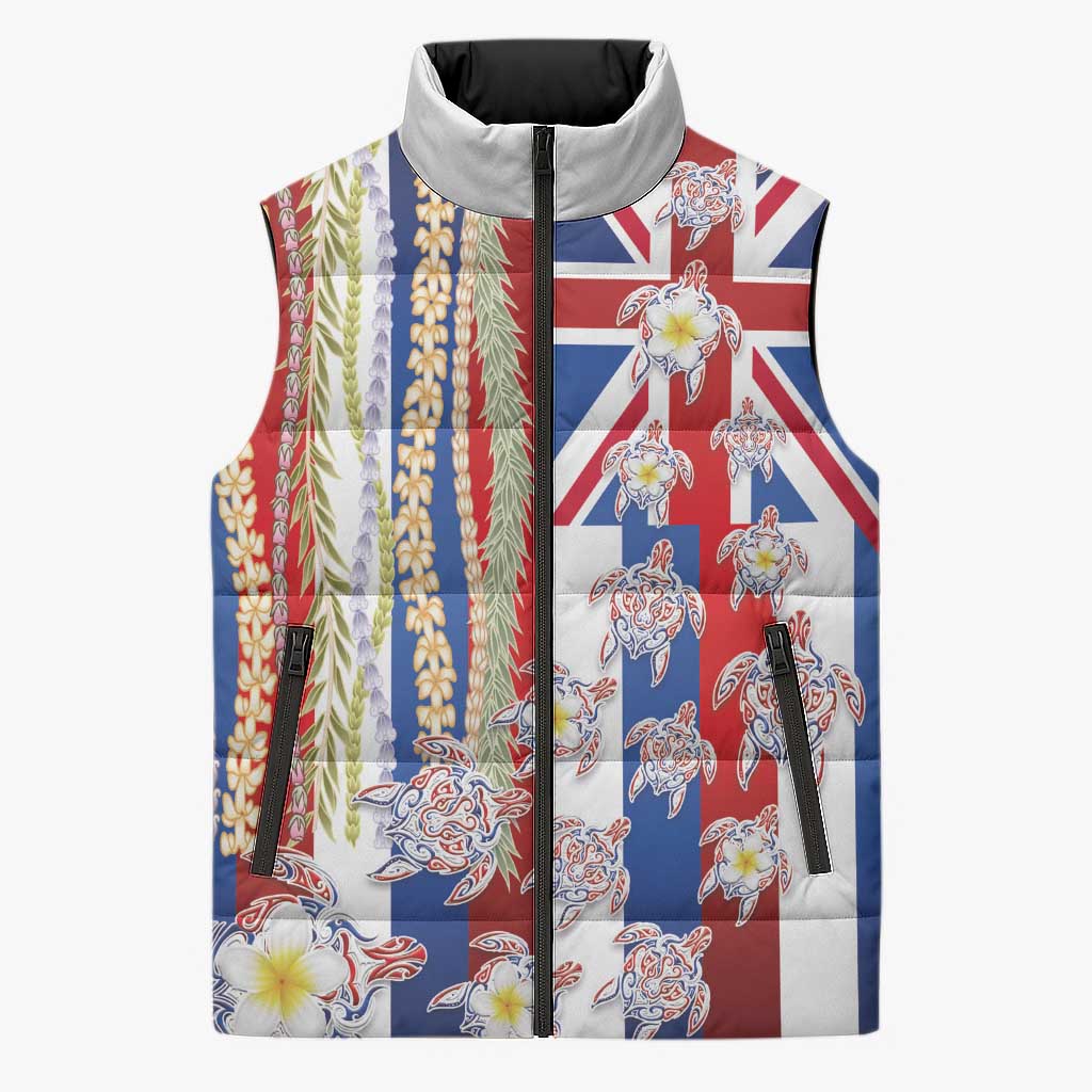 Hawaiian Polynesian Tribal Turtles Sleeveless Puffer Jacket with Lei and Flag Style LT03 Unisex Multicolor - Polynesian Pride