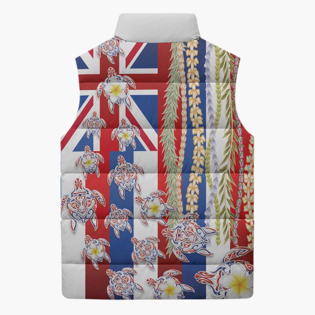 Hawaiian Polynesian Tribal Turtles Sleeveless Puffer Jacket with Lei and Flag Style LT03 - Polynesian Pride