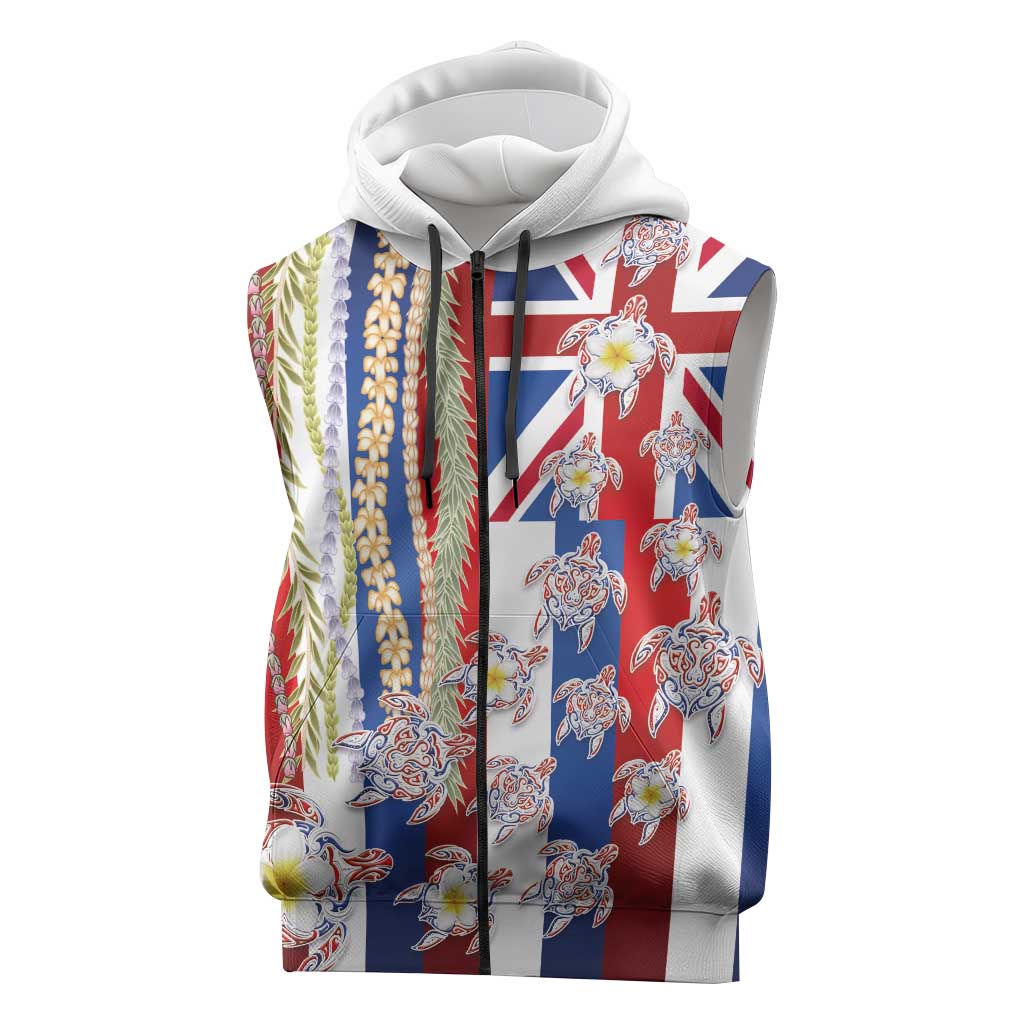 Hawaiian Polynesian Tribal Turtles Sleeveless Zip Hoodie with Lei and Flag Style LT03 Multicolor - Polynesian Pride