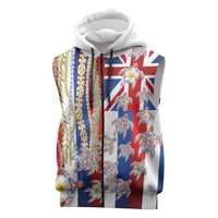 Hawaiian Polynesian Tribal Turtles Sleeveless Zip Hoodie with Lei and Flag Style LT03 Multicolor - Polynesian Pride