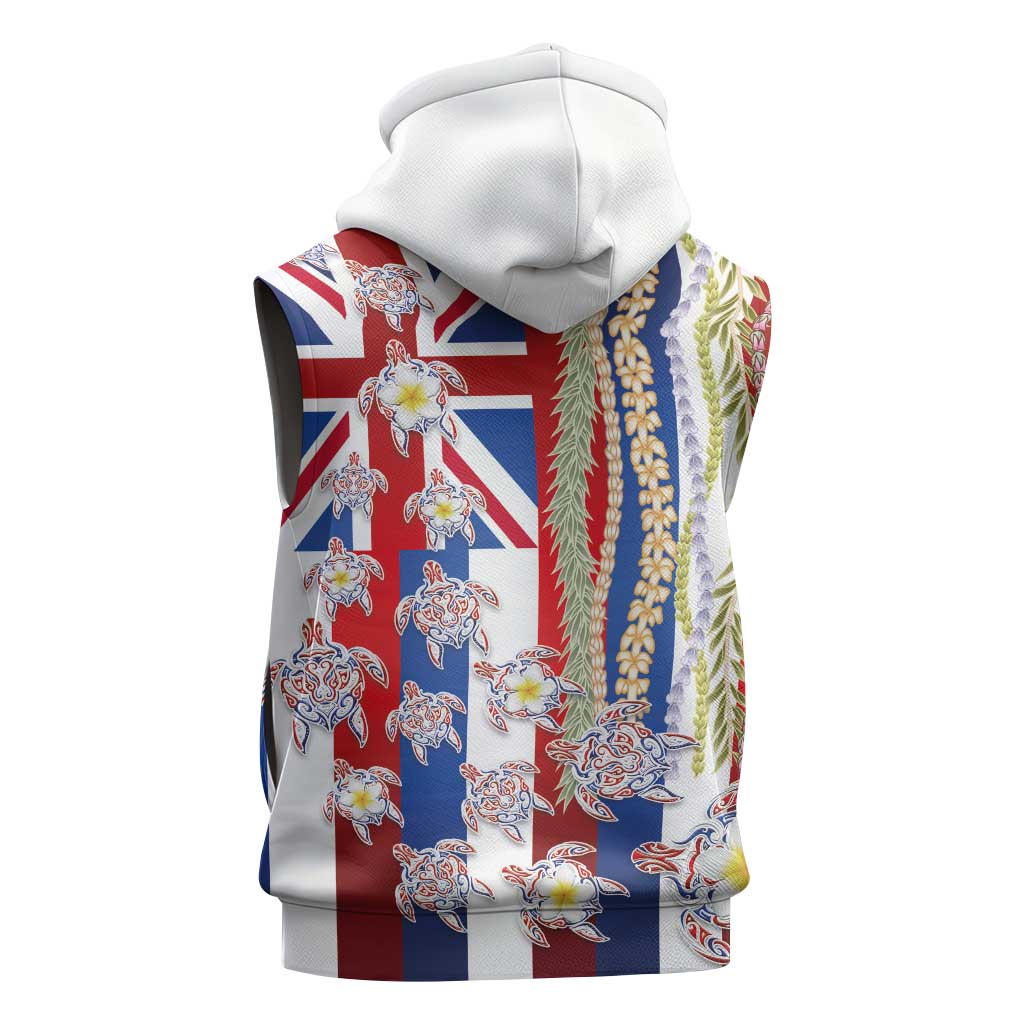 Hawaiian Polynesian Tribal Turtles Sleeveless Zip Hoodie with Lei and Flag Style LT03 - Polynesian Pride
