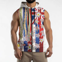Hawaiian Polynesian Tribal Turtles Sleeveless Zip Hoodie with Lei and Flag Style LT03 - Polynesian Pride