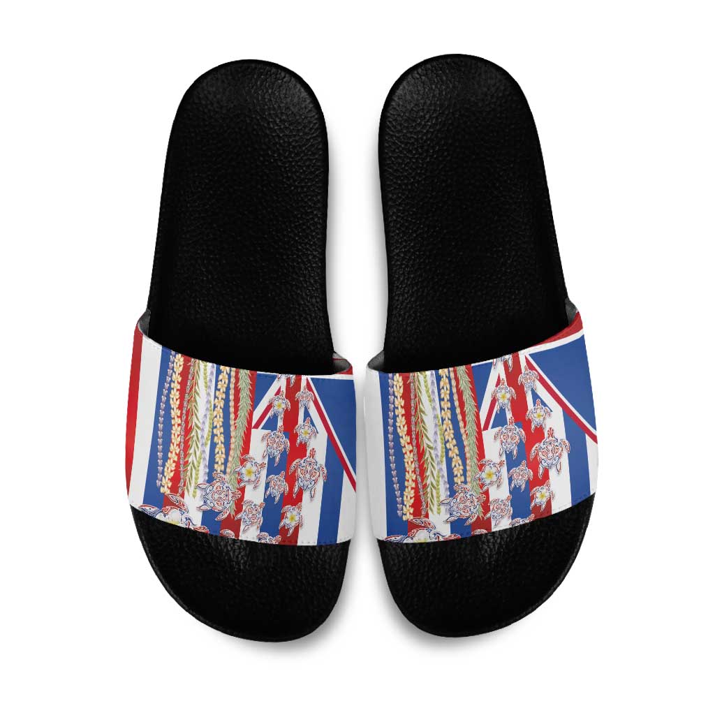 Hawaiian Polynesian Tribal Turtles Slide Sandals with Lei and Flag Style LT03 Multicolor - Polynesian Pride