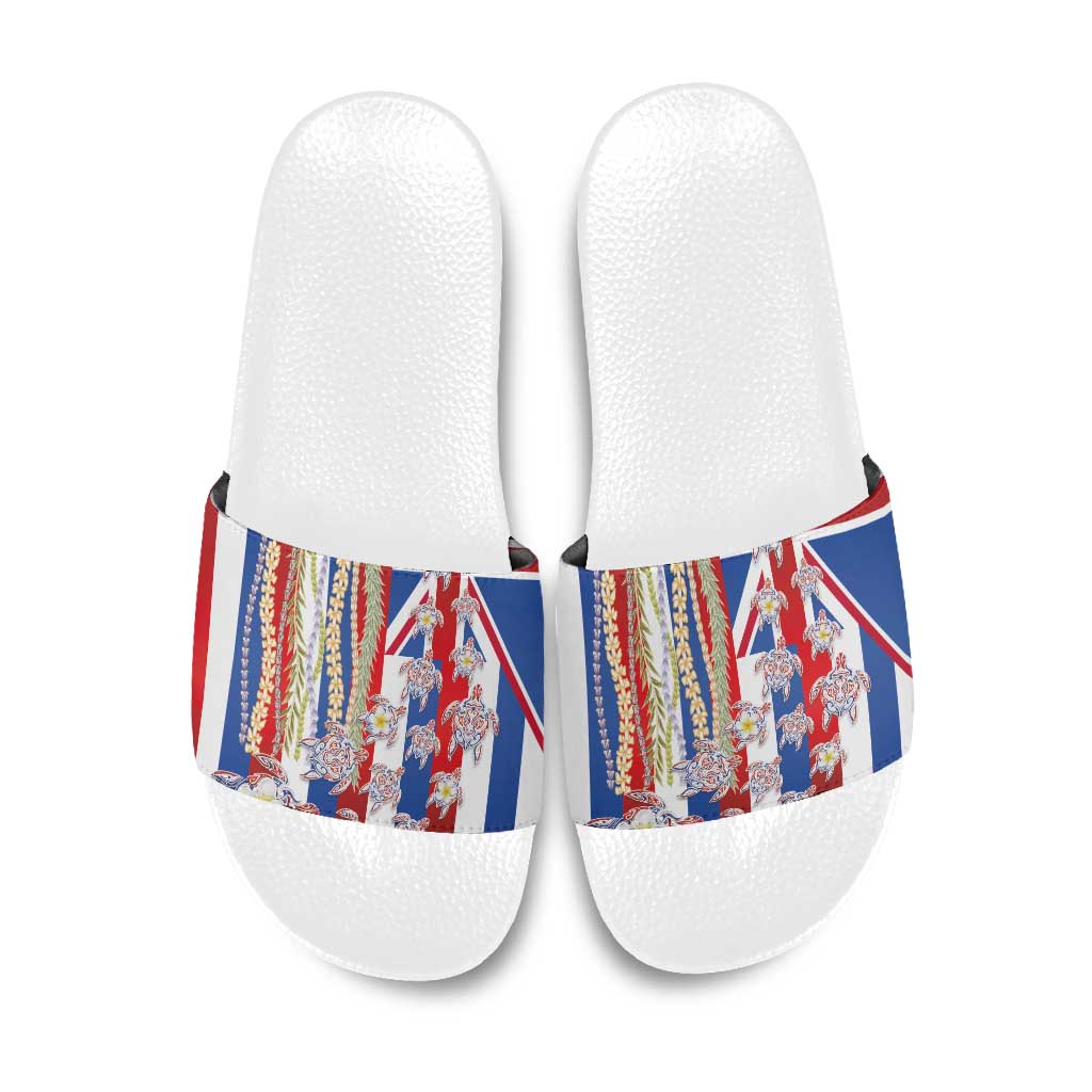Hawaiian Polynesian Tribal Turtles Slide Sandals with Lei and Flag Style LT03 Multicolor - Polynesian Pride