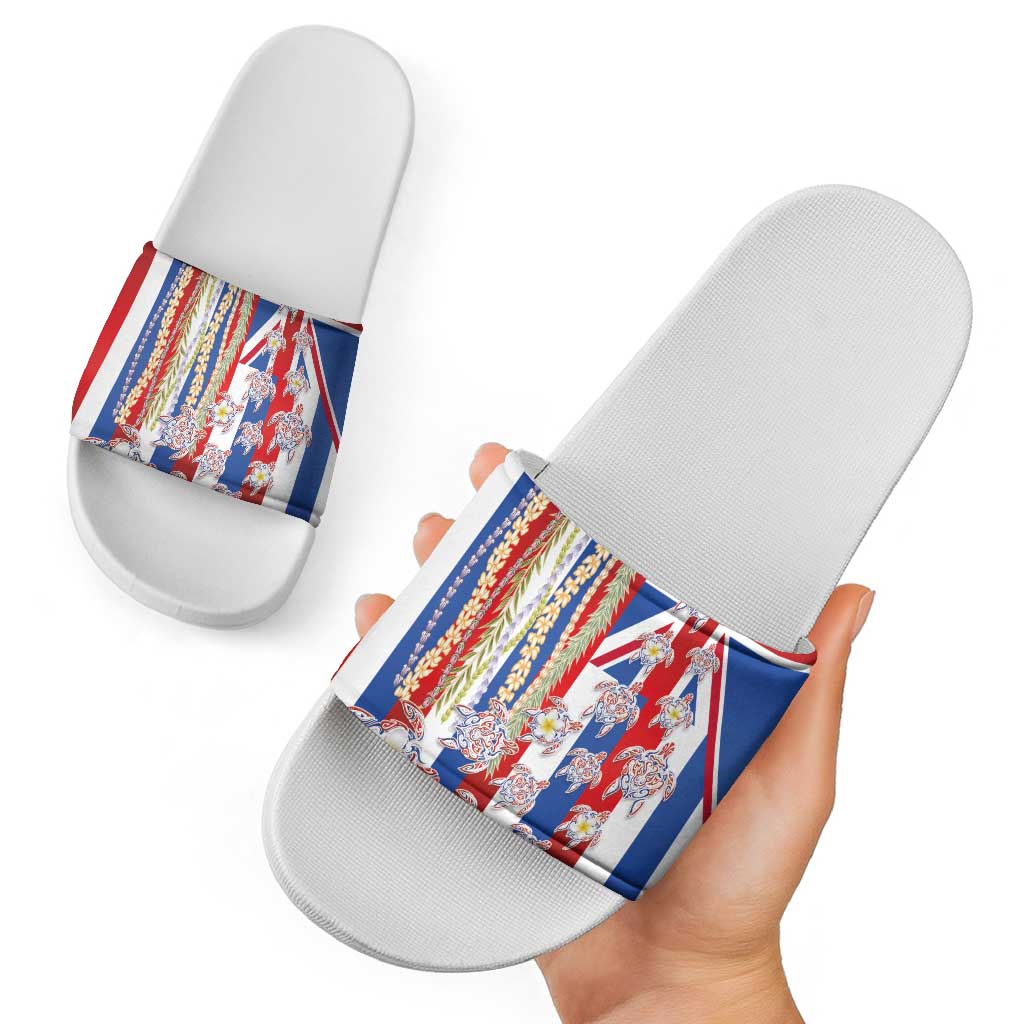 Hawaiian Polynesian Tribal Turtles Slide Sandals with Lei and Flag Style LT03 - Polynesian Pride