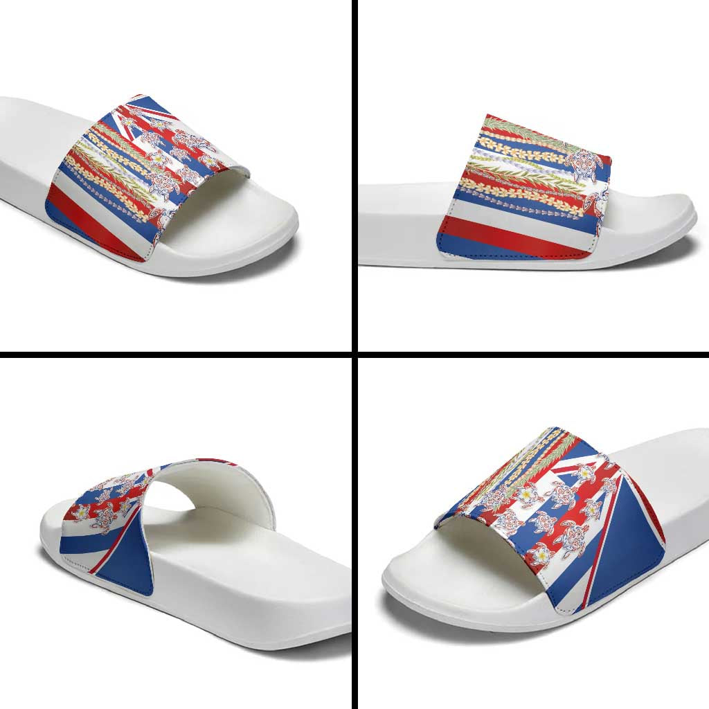 Hawaiian Polynesian Tribal Turtles Slide Sandals with Lei and Flag Style LT03 - Polynesian Pride