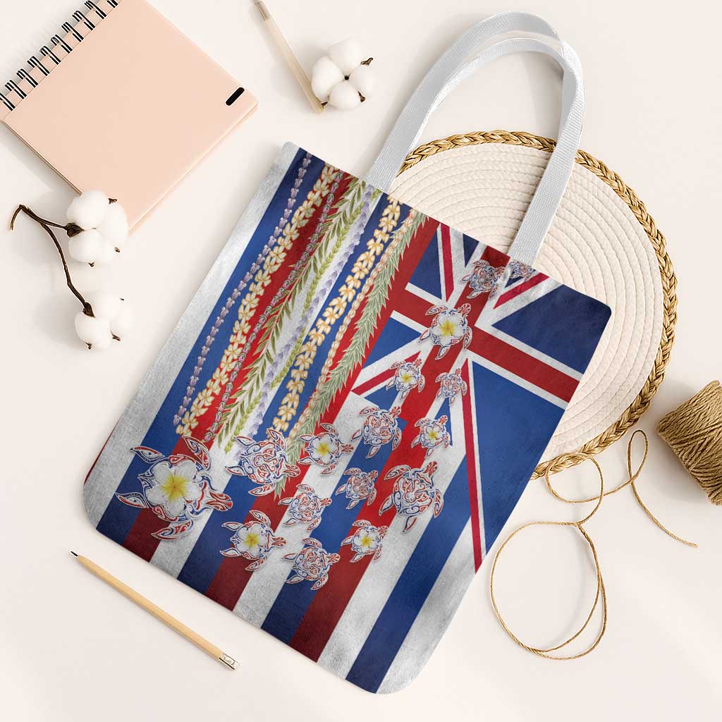 Hawaiian Polynesian Tribal Turtles Tote Bag with Lei and Flag Style LT03 White Strap One Size Multicolor - Polynesian Pride