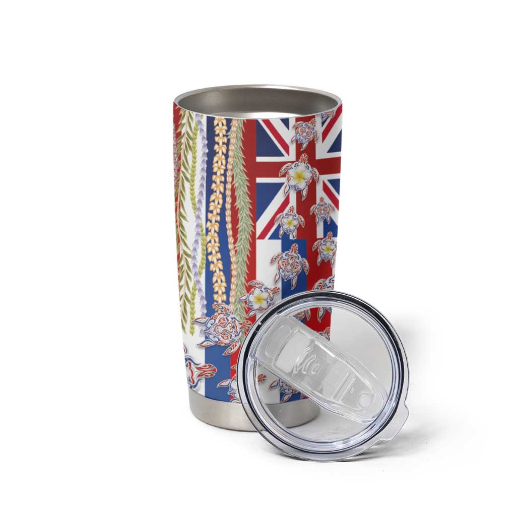 Hawaiian Polynesian Tribal Turtles Tumbler Cup with Lei and Flag Style LT03 - Polynesian Pride