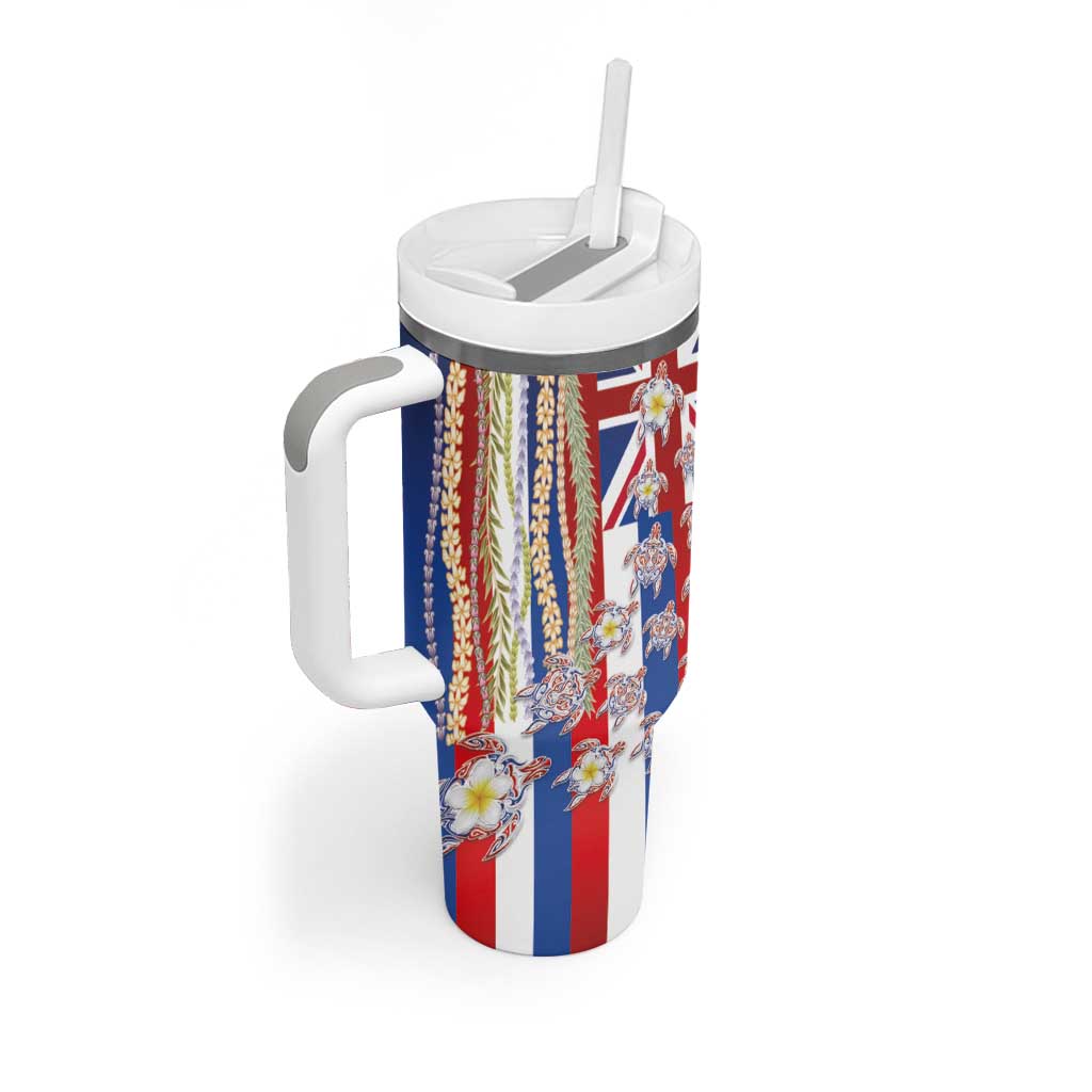 Hawaiian Polynesian Tribal Turtles Tumbler With Handle with Lei and Flag Style LT03 - Polynesian Pride