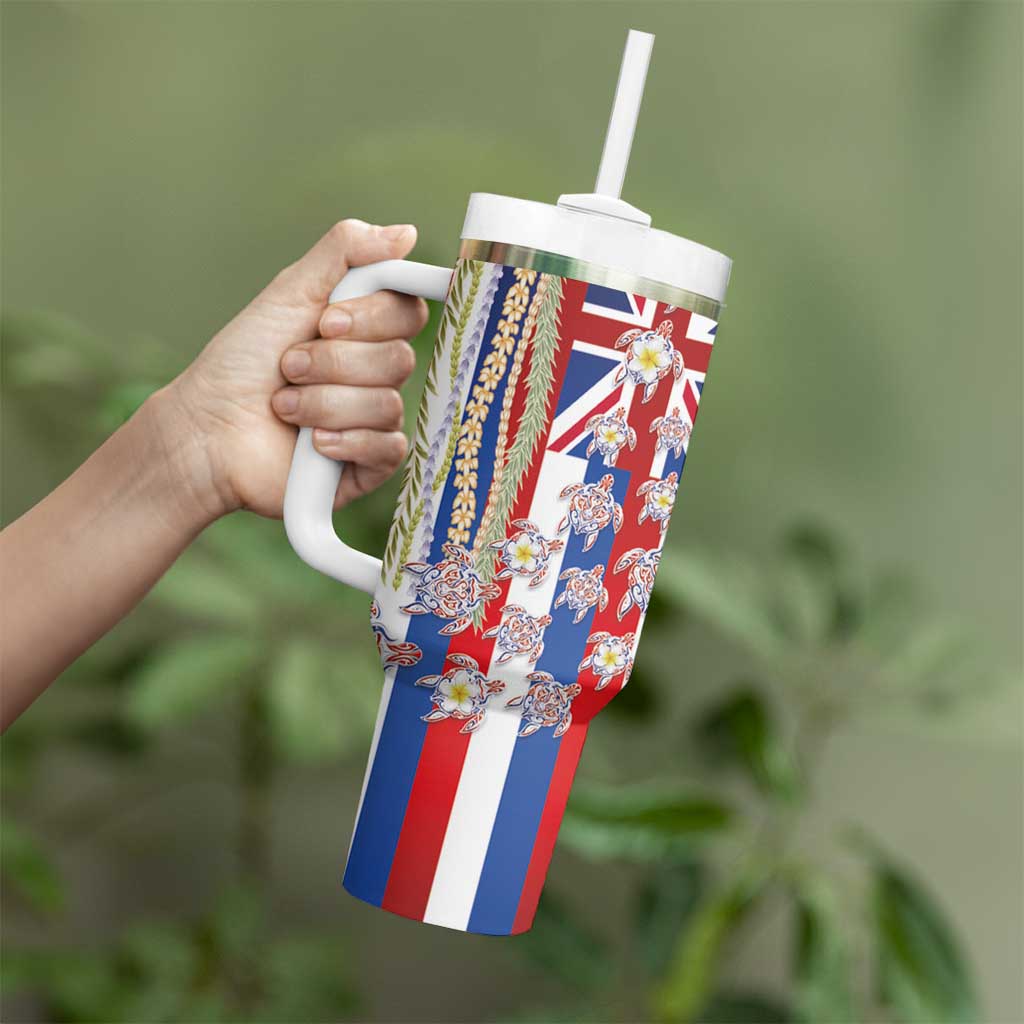 Hawaiian Polynesian Tribal Turtles Tumbler With Handle with Lei and Flag Style LT03 - Polynesian Pride