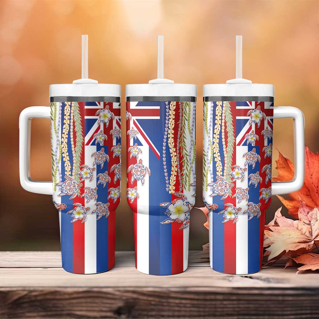 Hawaiian Polynesian Tribal Turtles Tumbler With Handle with Lei and Flag Style LT03 - Polynesian Pride