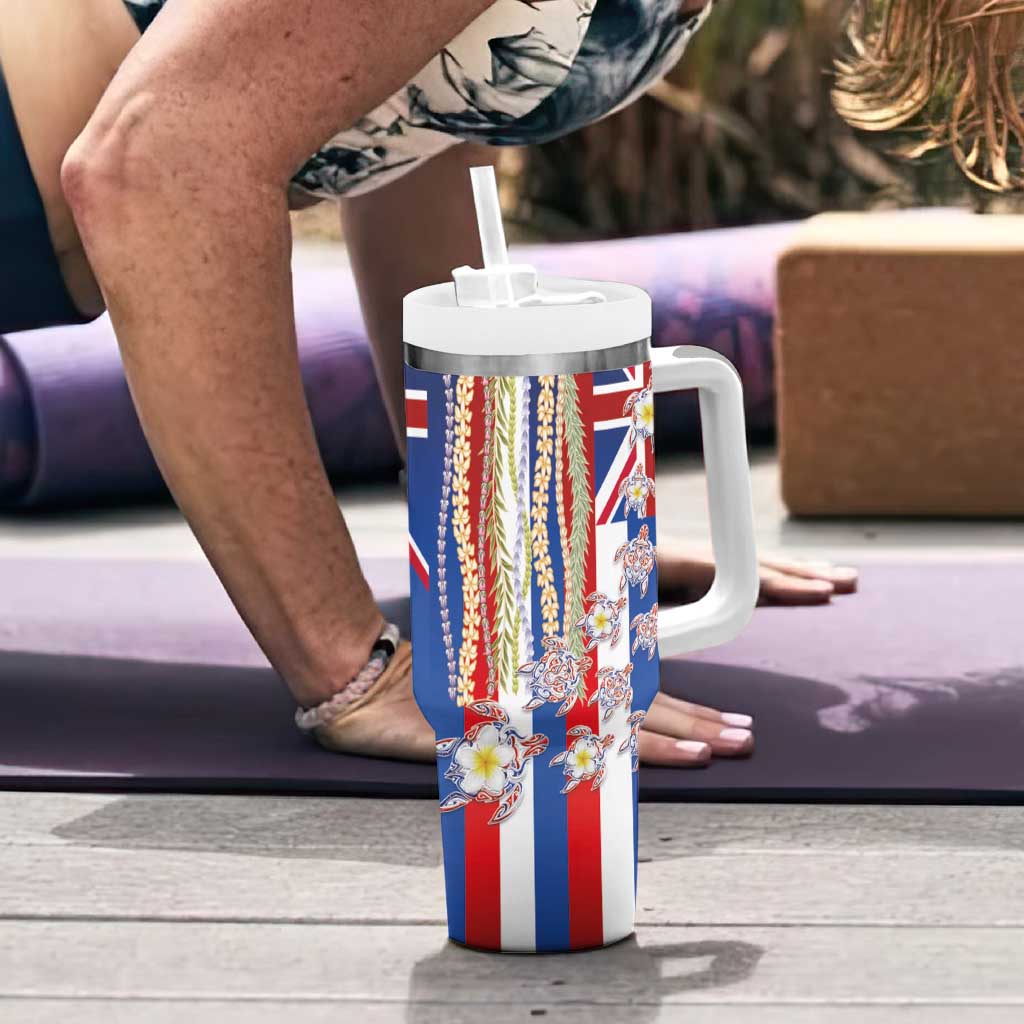 Hawaiian Polynesian Tribal Turtles Tumbler With Handle with Lei and Flag Style LT03 - Polynesian Pride