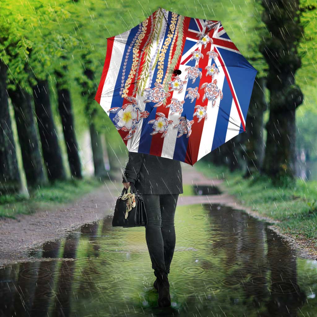 Hawaiian Polynesian Tribal Turtles Umbrella with Lei and Flag Style LT03 - Polynesian Pride