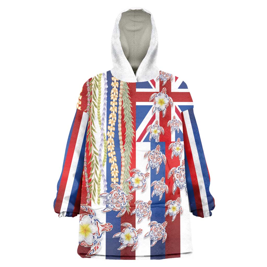 Hawaiian Polynesian Tribal Turtles Wearable Blanket Hoodie with Lei and Flag Style LT03 One Size Multicolor - Polynesian Pride