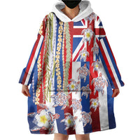 Hawaiian Polynesian Tribal Turtles Wearable Blanket Hoodie with Lei and Flag Style LT03 - Polynesian Pride