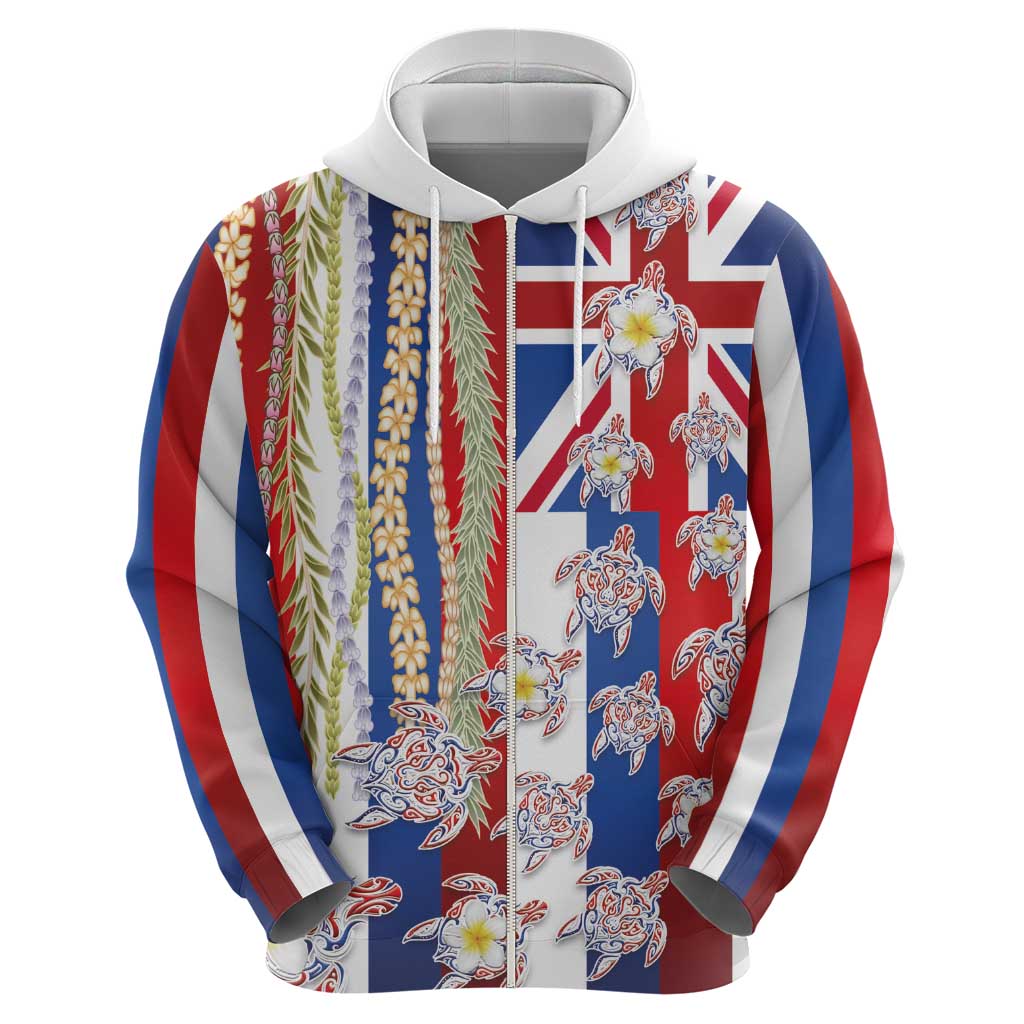 Hawaiian Polynesian Tribal Turtles Zip Hoodie with Lei and Flag Style LT03 - Polynesian Pride