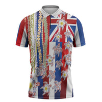 Hawaiian Polynesian Tribal Turtles Zipper Polo Shirt with Lei and Flag Style LT03 Multicolor - Polynesian Pride