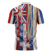 Hawaiian Polynesian Tribal Turtles Zipper Polo Shirt with Lei and Flag Style LT03 - Polynesian Pride