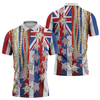 Hawaiian Polynesian Tribal Turtles Zipper Polo Shirt with Lei and Flag Style LT03 - Polynesian Pride