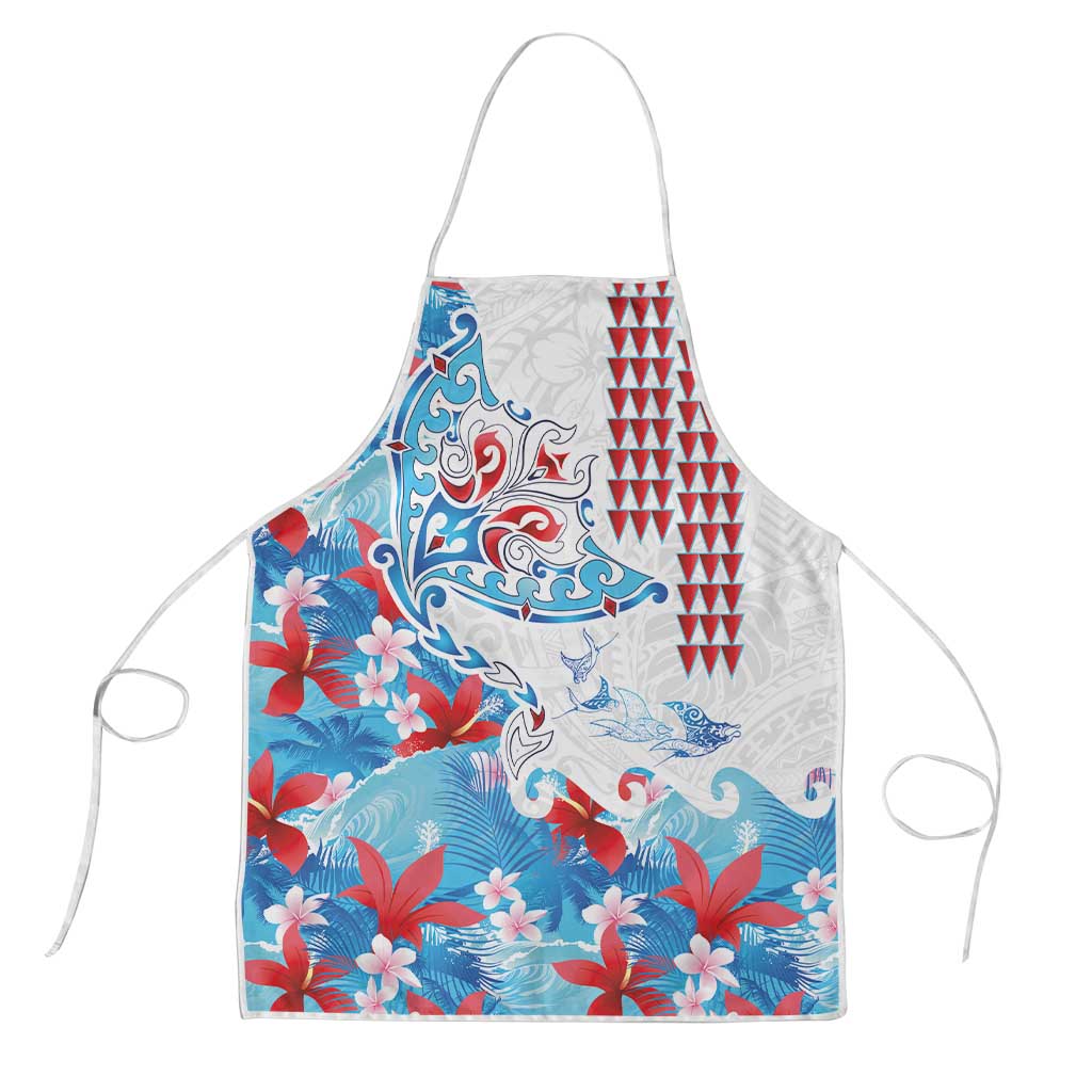 Hawaiian Tribal Manta Ray Apron Kakau Tattoo and Flowers Surfing Waves Pattern Ocean Color LT03 Multicolor - Polynesian Pride