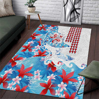 Hawaiian Tribal Manta Ray Area Rug Kakau Tattoo and Flowers Surfing Waves Pattern Ocean Color