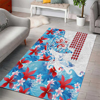 Hawaiian Tribal Manta Ray Area Rug Kakau Tattoo and Flowers Surfing Waves Pattern Ocean Color
