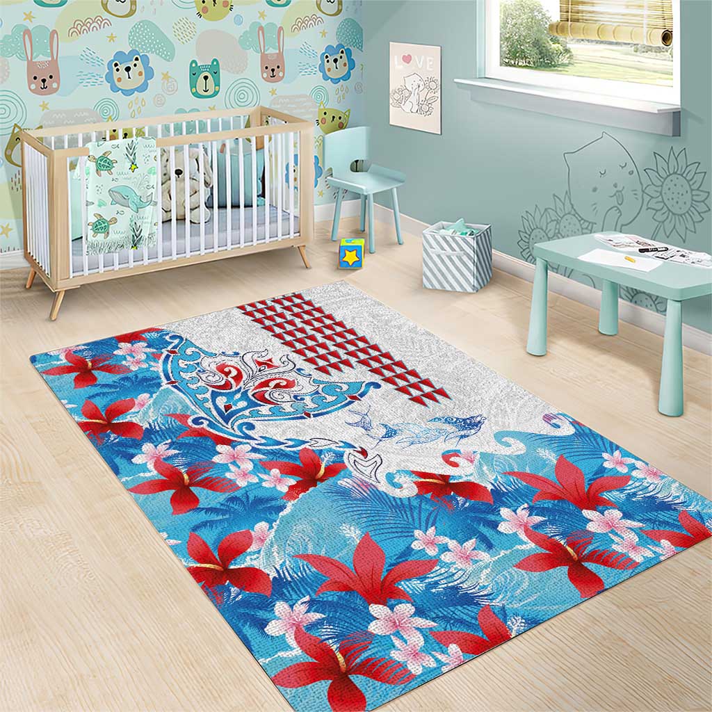 Hawaiian Tribal Manta Ray Area Rug Kakau Tattoo and Flowers Surfing Waves Pattern Ocean Color