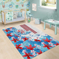 Hawaiian Tribal Manta Ray Area Rug Kakau Tattoo and Flowers Surfing Waves Pattern Ocean Color