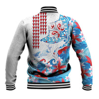 Hawaiian Tribal Manta Ray Baseball Jacket Kakau Tattoo and Flowers Surfing Waves Pattern Ocean Color LT03 - Polynesian Pride