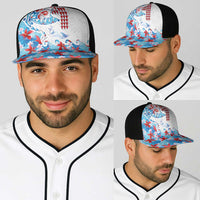 Hawaiian Tribal Manta Ray Baseball Net Cap Kakau Tattoo and Flowers Surfing Waves Pattern Ocean Color LT03 - Polynesian Pride