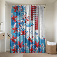 Hawaiian Tribal Manta Ray Bathroom Set Kakau Tattoo and Flowers Surfing Waves Pattern Ocean Color LT03 Shower Curtain Only Multicolor - Polynesian Pride