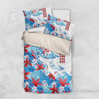 Hawaiian Tribal Manta Ray Bedding Set Kakau Tattoo and Flowers Surfing Waves Pattern Ocean Color LT03 US Twin 172cm x 218cm Multicolor - Polynesian Pride
