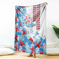 Hawaiian Tribal Manta Ray Blanket Kakau Tattoo and Flowers Surfing Waves Pattern Ocean Color LT03 - Polynesian Pride