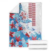 Hawaiian Tribal Manta Ray Blanket Kakau Tattoo and Flowers Surfing Waves Pattern Ocean Color LT03 - Polynesian Pride