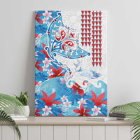 Hawaiian Tribal Manta Ray Canvas Wall Art Kakau Tattoo and Flowers Surfing Waves Pattern Ocean Color LT03 - Polynesian Pride