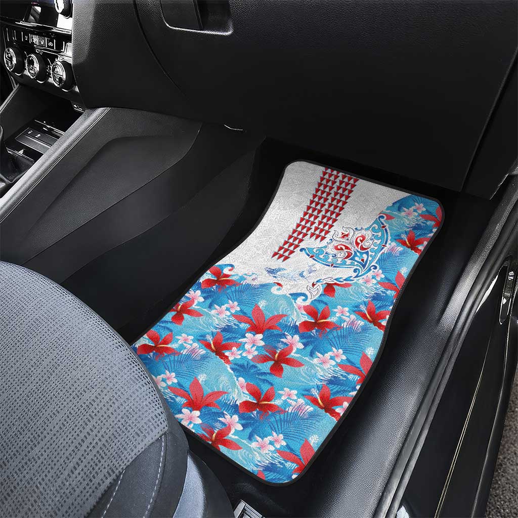 Hawaiian Tribal Manta Ray Car Mats Kakau Tattoo and Flowers Surfing Waves Pattern Ocean Color LT03 - Polynesian Pride