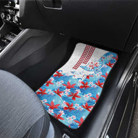 Hawaiian Tribal Manta Ray Car Mats Kakau Tattoo and Flowers Surfing Waves Pattern Ocean Color LT03 - Polynesian Pride