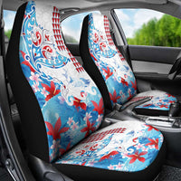 Hawaiian Tribal Manta Ray Car Seat Cover Kakau Tattoo and Flowers Surfing Waves Pattern Ocean Color