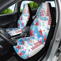 Hawaiian Tribal Manta Ray Car Seat Cover Kakau Tattoo and Flowers Surfing Waves Pattern Ocean Color