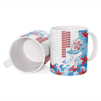 Hawaiian Tribal Manta Ray Ceramic Mug Kakau Tattoo and Flowers Surfing Waves Pattern Ocean Color LT03 - Polynesian Pride