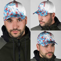 Hawaiian Tribal Manta Ray Classic Cap Kakau Tattoo and Flowers Surfing Waves Pattern Ocean Color