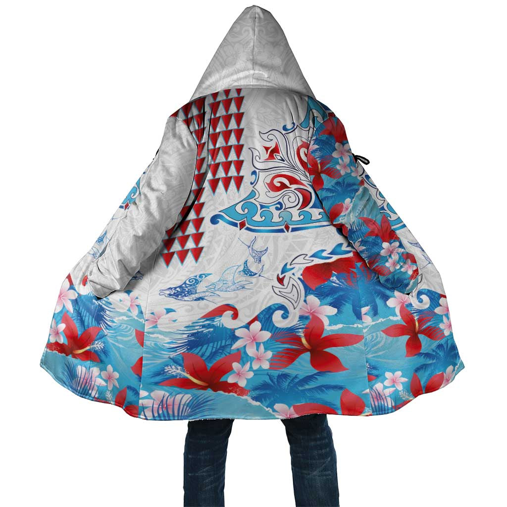 Hawaiian Tribal Manta Ray Cloak Kakau Tattoo and Flowers Surfing Waves Pattern Ocean Color LT03 Unisex Multicolor - Polynesian Pride