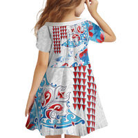 Hawaiian Tribal Manta Ray Family Matching Short Sleeve Bodycon Dress and Hawaiian Shirt Kakau Tattoo and Flowers Surfing Waves Pattern Ocean Color