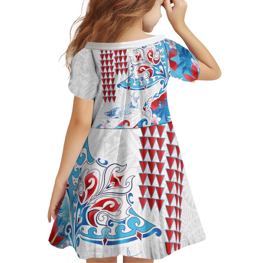 Hawaiian Tribal Manta Ray Family Matching Tank Maxi Dress and Hawaiian Shirt Kakau Tattoo and Flowers Surfing Waves Pattern Ocean Color