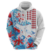 Hawaiian Tribal Manta Ray Hoodie Kakau Tattoo and Flowers Surfing Waves Pattern Ocean Color LT03 - Polynesian Pride