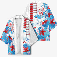 Hawaiian Tribal Manta Ray Kimono Kakau Tattoo and Flowers Surfing Waves Pattern Ocean Color