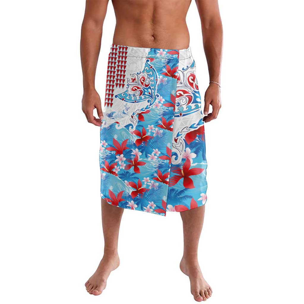 Hawaiian Tribal Manta Ray Lavalava Kakau Tattoo and Flowers Surfing Waves Pattern Ocean Color LT03 Multicolor - Polynesian Pride