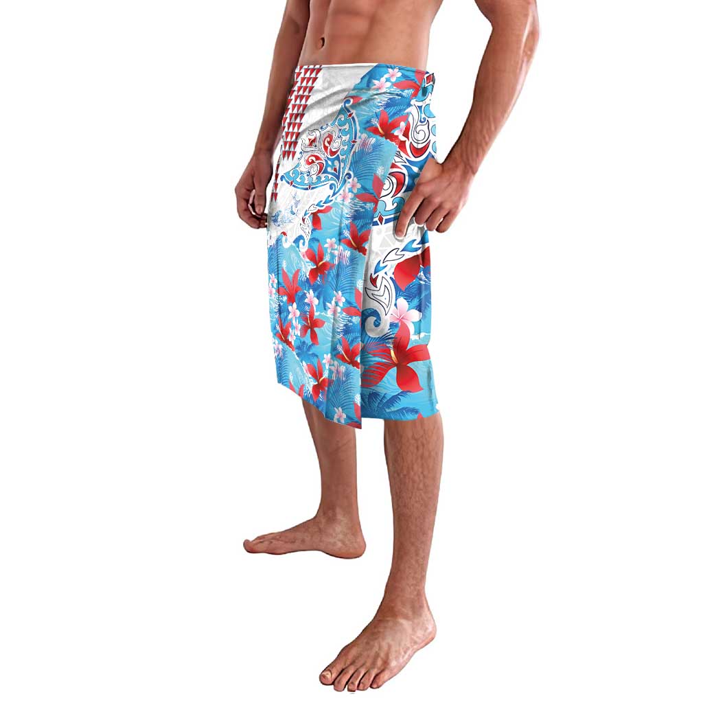 Hawaiian Tribal Manta Ray Lavalava Kakau Tattoo and Flowers Surfing Waves Pattern Ocean Color LT03 - Polynesian Pride