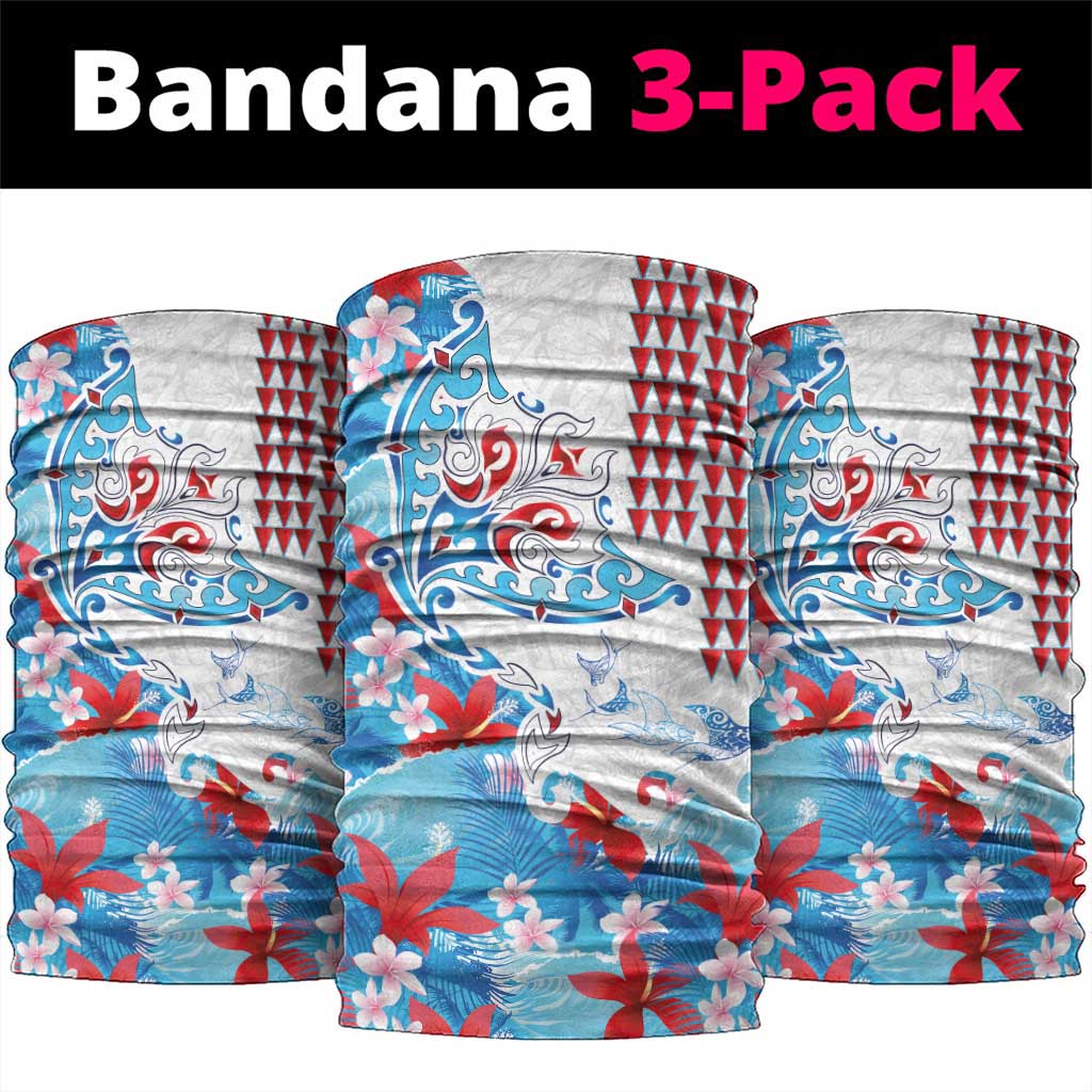 Hawaiian Tribal Manta Ray Neck Gaiter Kakau Tattoo and Flowers Surfing Waves Pattern Ocean Color LT03 package One Size: 25*50cm Multicolor - Polynesian Pride