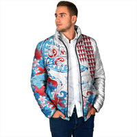 Hawaiian Tribal Manta Ray Padded Jacket Kakau Tattoo and Flowers Surfing Waves Pattern Ocean Color LT03 - Polynesian Pride